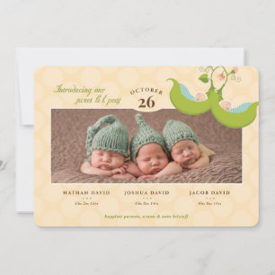 Ärter i en Pod Alla boys Triplets Birth Notice Inbjudningar