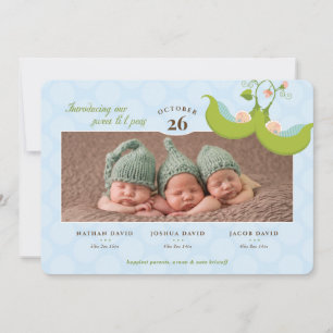 Ärter i en Pod Alla boys Triplets Birth Notice Inbjudningar