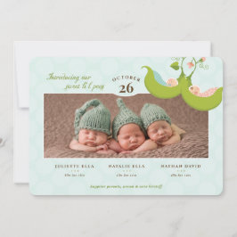 Ärter i en Pod Boy Girl Triplets Birth Notice Inbjudningar