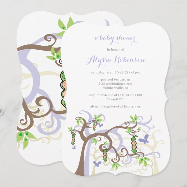 Ärter i en Pod Garden Twillingars Baby Shower Inbj Inbjudningar (Fram/baksida)