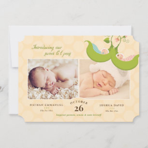 Ärter i en Pod Twillingar 2 Bilder Birth Notice Inbjudningar