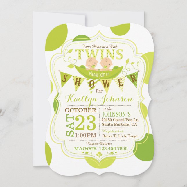 Ärter i en Pod Twillingars Baby Shower-inbjudan Inbjudningar (Framsida)