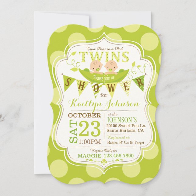 Ärter i en Pod Twillingars Baby Shower-inbjudan Inbjudningar (Framsida)