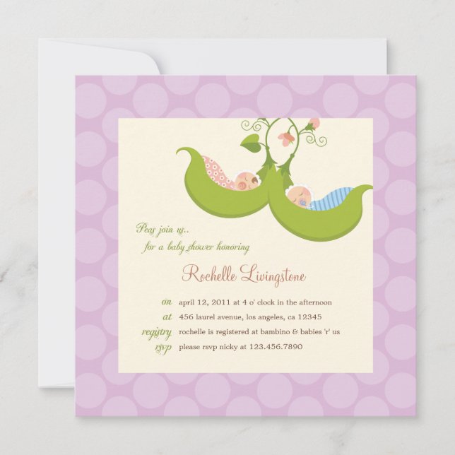 Ärter i en Pod Twin Boy Baby Shower-inbjudan Inbjudningar (Framsida)