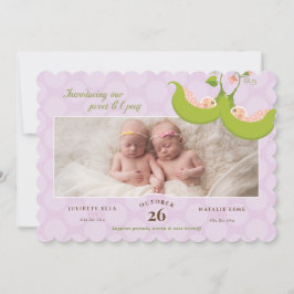 Ärter i Pod Twin Girls 1 Pic Birth Notice Inbjudningar