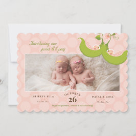 Ärter i Pod Twin Girls 1 Pic Birth Notice Inbjudningar