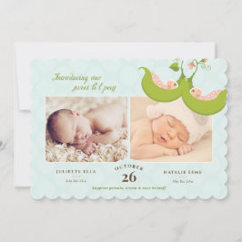 Ärter i Pod Twin Girls 2 Bilder Birth Notice Inbjudningar