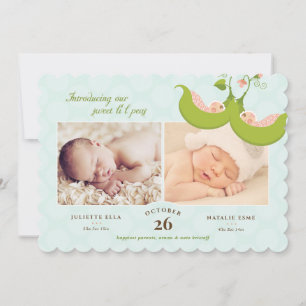 Ärter i Pod Twin Girls 2 Bilder Birth Notice Inbjudningar