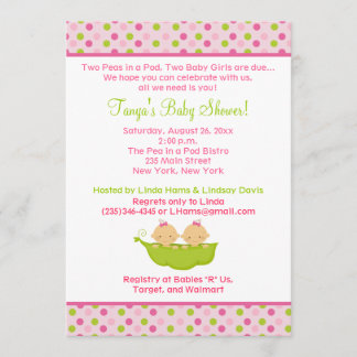 Ärter i Pod Twin Girls 5x7 Baby Shower Inbjudan