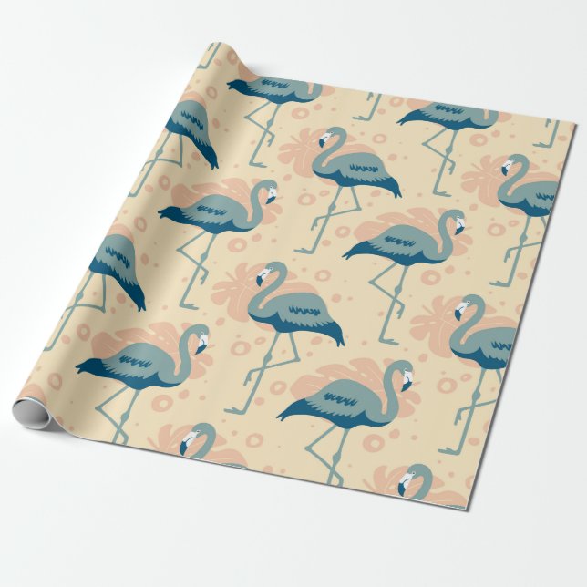 Arter och hantverk inspirerade Salmon Flamingo-mön Presentpapper (Utrullad)