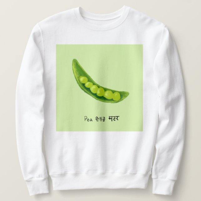 Ärter på engelska, koreanska, hindi lång ärmad tröja (Design framsida)