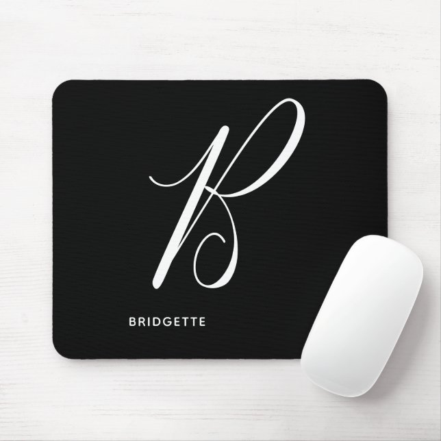 ArtHelt monogrammt skript, svart och vit Brev B Musmatta (Med mus)