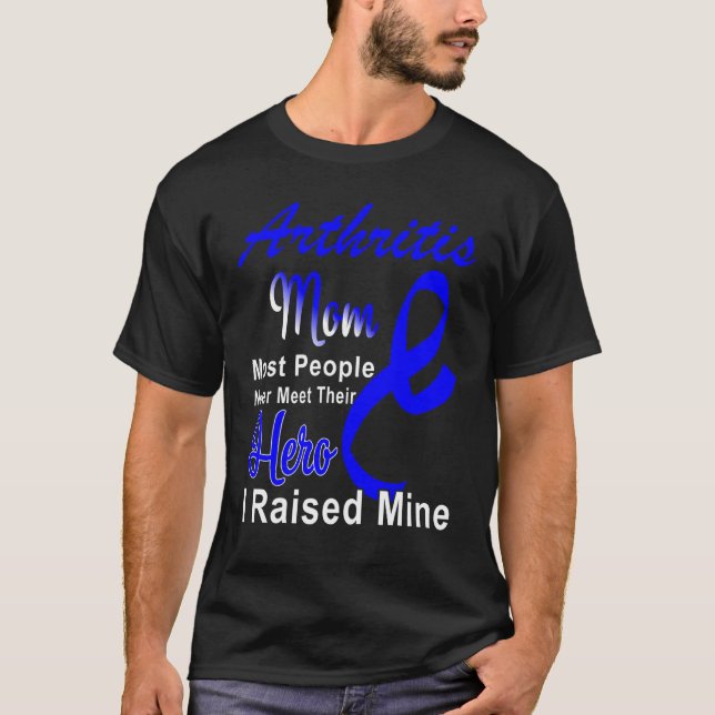 Arthritis Awareness Blue Ribbon Mor Support T Shirt (Framsida)