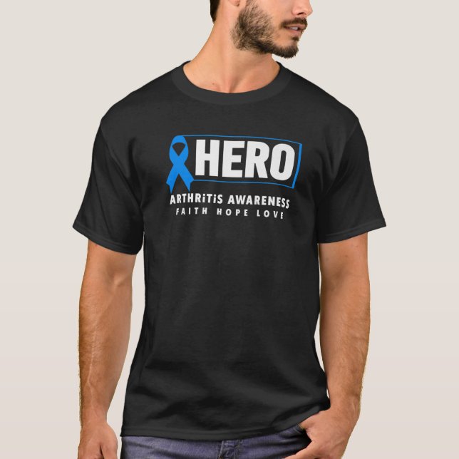 Arthritis Hero - Blue Ribbon Arthritis Awareness T Shirt (Framsida)