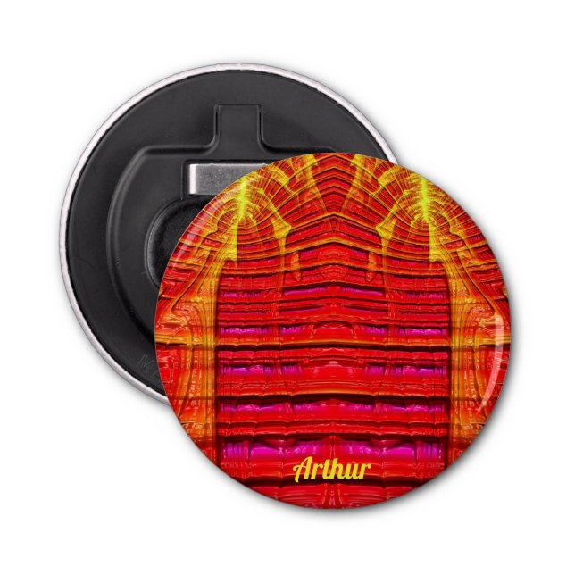 ARTHUR ~ KONSTIG Red Gult and Rosa 3D Fractal ~ Flasköppnare (Framsidan)