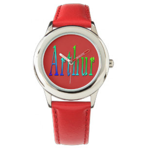 Arthur, Namn, Logotyp, Boys Red Leather Watch. Armbandsur