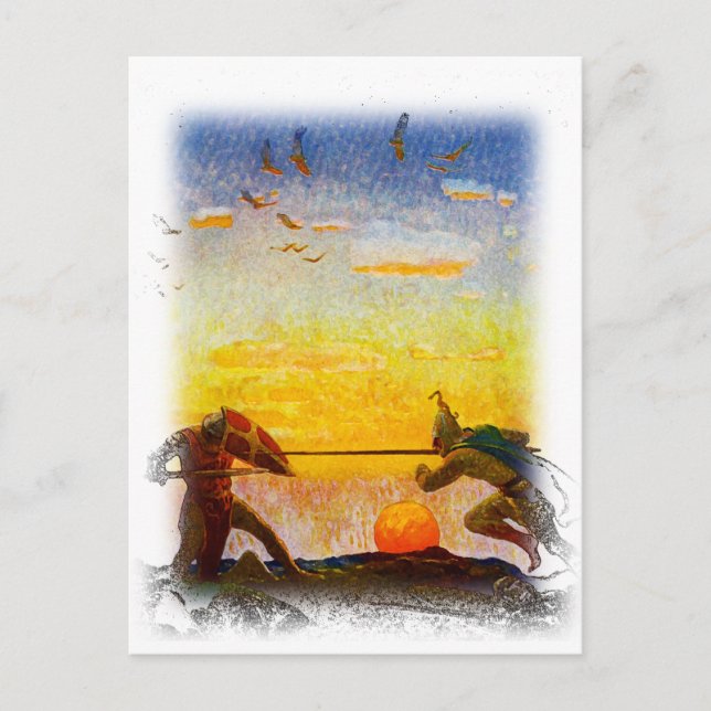 Arthur och Mordred död Vykort (Framsida)