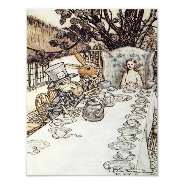 Arthur Rackham 1907 "The Mad Tea Party" Skriv ut Fototryck (Framsidan)