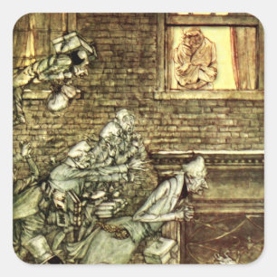 Arthur Rackham - A jul Sång - Spöken Fyrkantigt Klistermärke