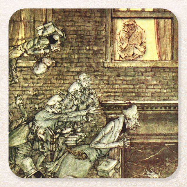 Arthur Rackham - A jul Sång - Spöken Underlägg Papper Kvadrat (Framsidan)