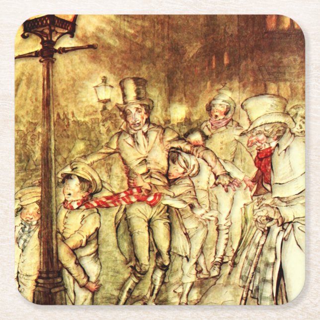 Arthur Rackham - A jul Sång - Street Underlägg Papper Kvadrat (Framsidan)