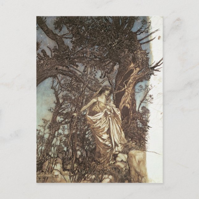 Arthur Rackham | Aldrig så tröttsam, aldrig så elä Vykort (Framsida)