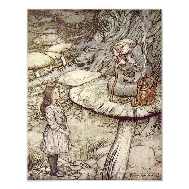 Arthur Rackham "Alice och Caterpelaren" Fototryck (Framsidan)