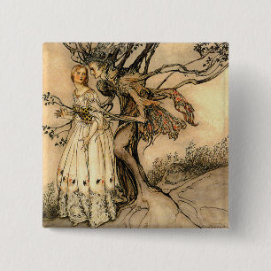 Arthur Rackham - gammal kvinna i trät Knapp