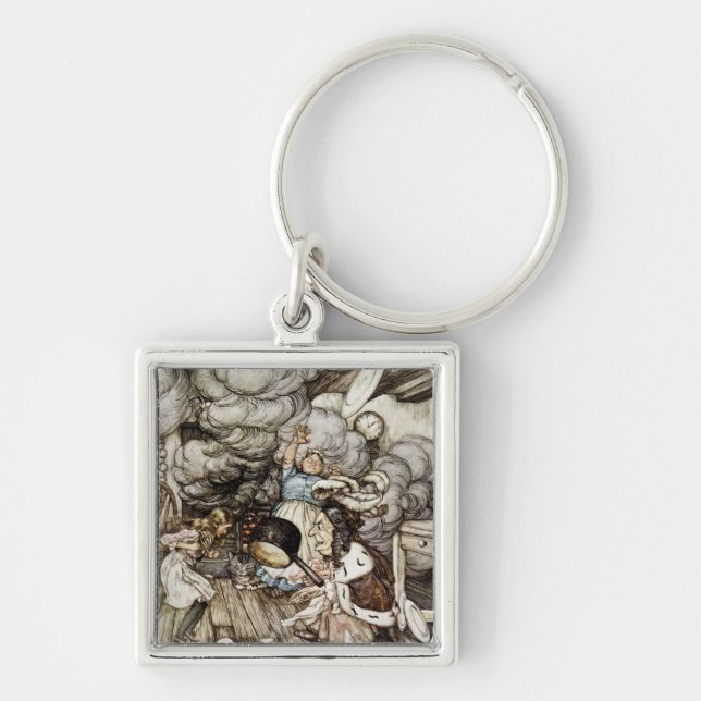Arthur Rackham | i duchess'sens Kök, illustr Fyrkantig Silverfärgad Nyckelring (Framsidan)