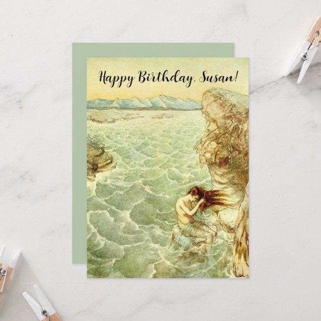 Arthur Rackham Illustration Nymf på en sten Kort (Fram/Back In Situ)