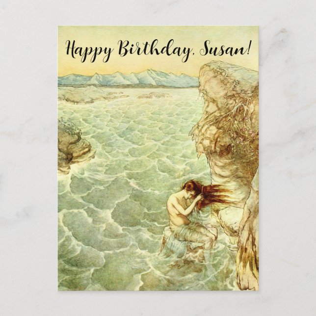 Arthur Rackham Illustration Nymph på Sten Helg Vykort (Framsida)