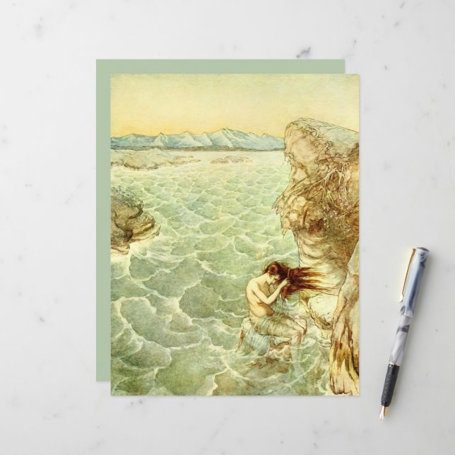 Arthur Rackham Illustration Nymph på Sten Papper (Fram/Back In Situ)