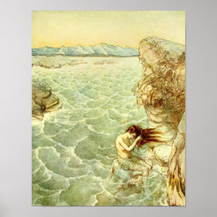 Arthur Rackham Illustration Nymph på Sten Poster