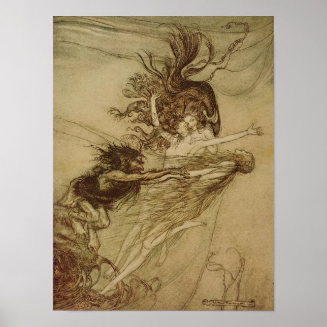 Arthur Rackham | Rhinemaidens teasing Alberich Poster (Framsidan)