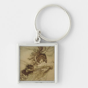 Arthur Rackham Rhinemaidensen som retar Alberich Fyrkantig Silverfärgad Nyckelring