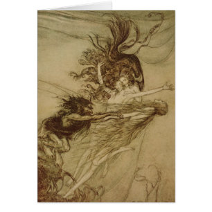 Arthur Rackham Rhinemaidensen som retar Alberich Hälsningskort
