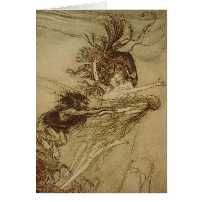 Arthur Rackham | Rhinemaidensen som retar Alberich Hälsningskort (Framsidan)