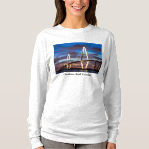 Arthur Ravenel Bridge vid nattens Långärmad T-Shir T Shirt