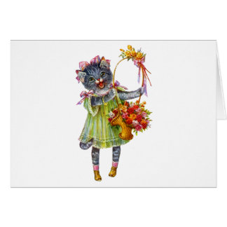 Arthur Theile Kattunge med Flower Basket Hälsningskort