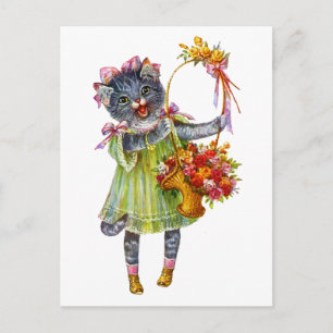 Arthur Theile Kattunge med Flower Basket Vykort