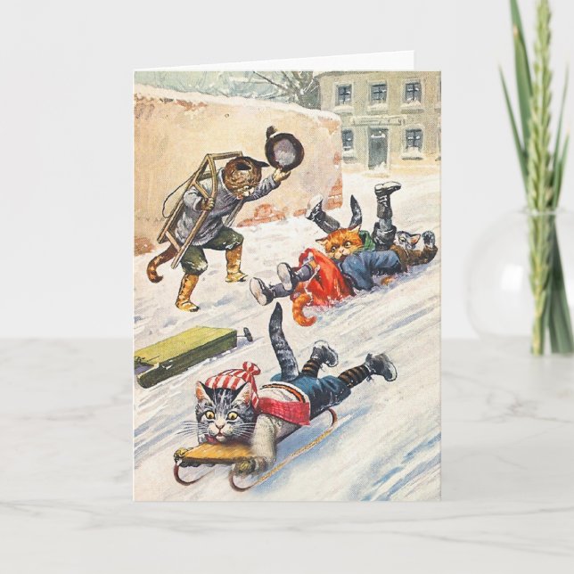 Arthur Thiele - Bobsledding Anthropomorphic katter Helgkort (Framsida)