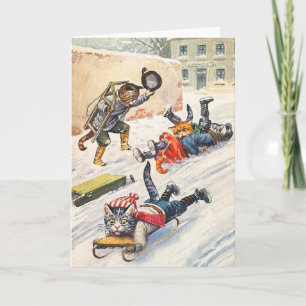 Arthur Thiele - Bobsledding Anthropomorphic katter Helgkort
