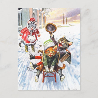 Arthur Thiele - Cats Going Downhill Snö Sledding Vykort