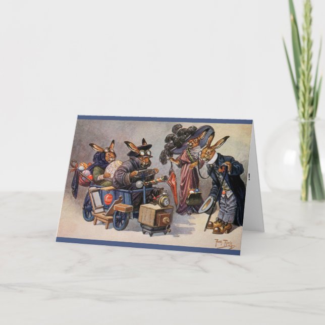 Arthur Thiele Påsk Card - Bunnies i motorbil Helgkort (Framsida)