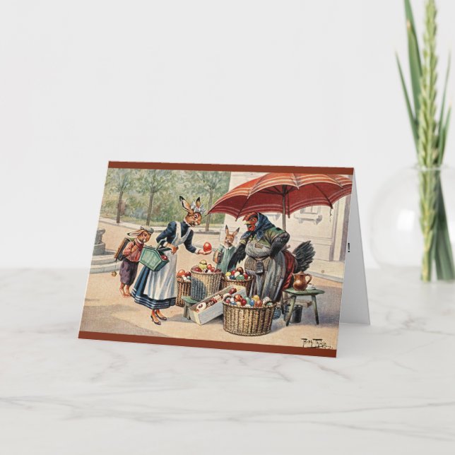 Arthur Thiele påskkort - kaniner på äggstallen Helgkort (Framsida)