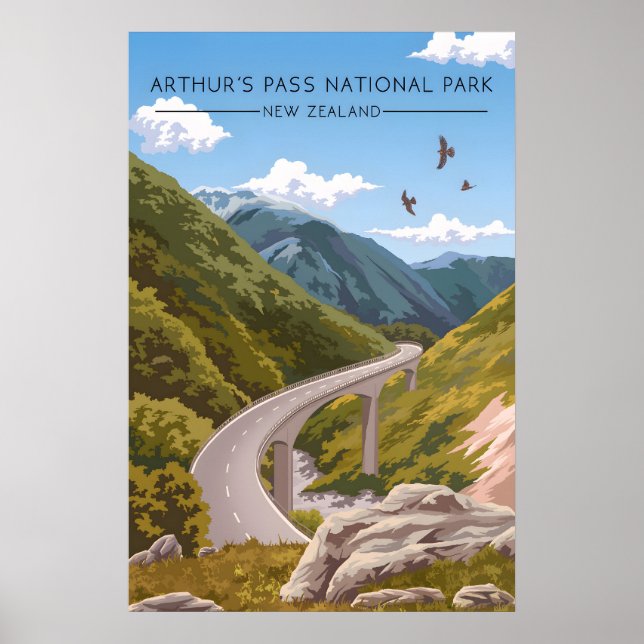 Arthurs Pass nationalpark Nya Zeeland Resa Poster (Framsidan)