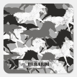 Artic Black and White Camouflage Horse Camo Fyrkantigt Klistermärke