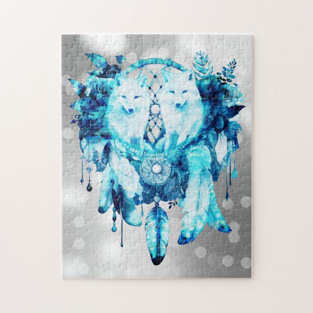 Artic Fox Dreamcatcher Ice Blue-Blommigt Pussel (Vertikal)
