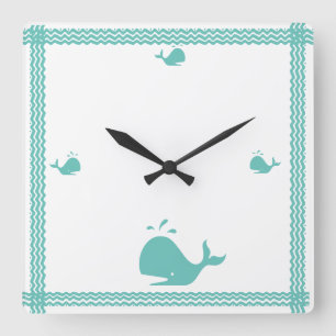 Artic Teal Blue Whale Rand Fyrkantig Klocka