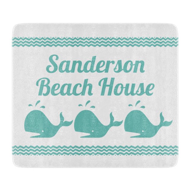 Artic Teal Blue Whale & vågar Blue & White Border (Framsidan)